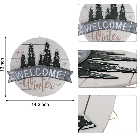 Sfozstra Winter Welcome Sign, "Welcome Winter" Front Door Decorative Sign - Picture 3 of 7